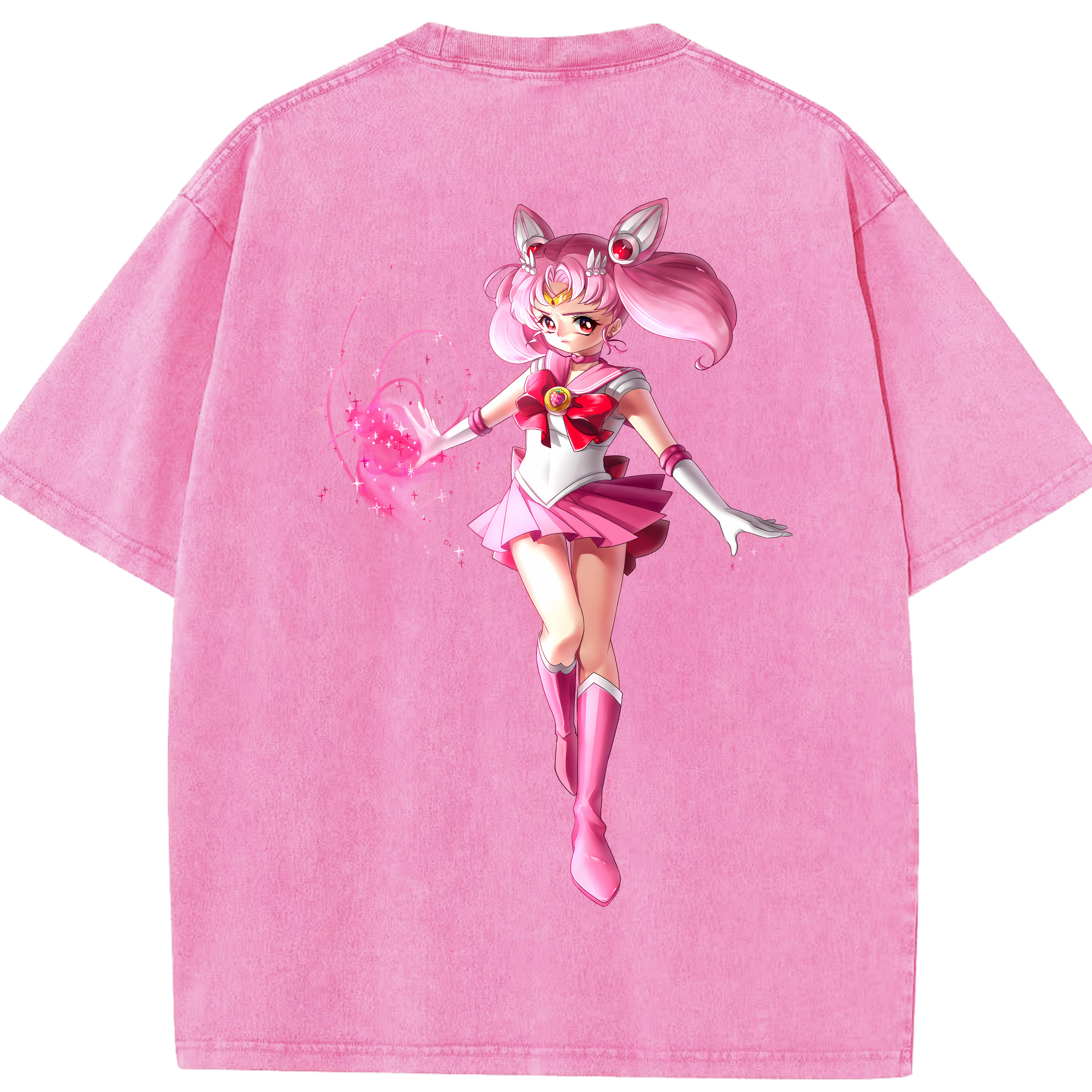 （画像用） 美少女戦士セーラームーン ちびうさ Sailor Moon Chibiusa Tsukino Usagi Small Lady Serenity 綿100% ヴィンテージ風 半袖Tシャツ（背面プリント）